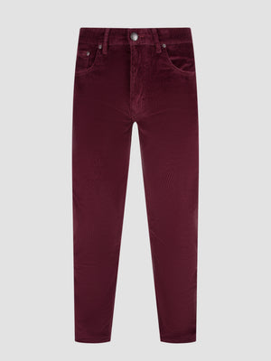 Tapered Fit Mid Stretch Oto Maroon Corduroy Jeans