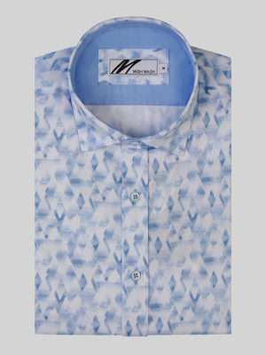 Navy and white short sleeve shirt with abstract print. Menswear UK