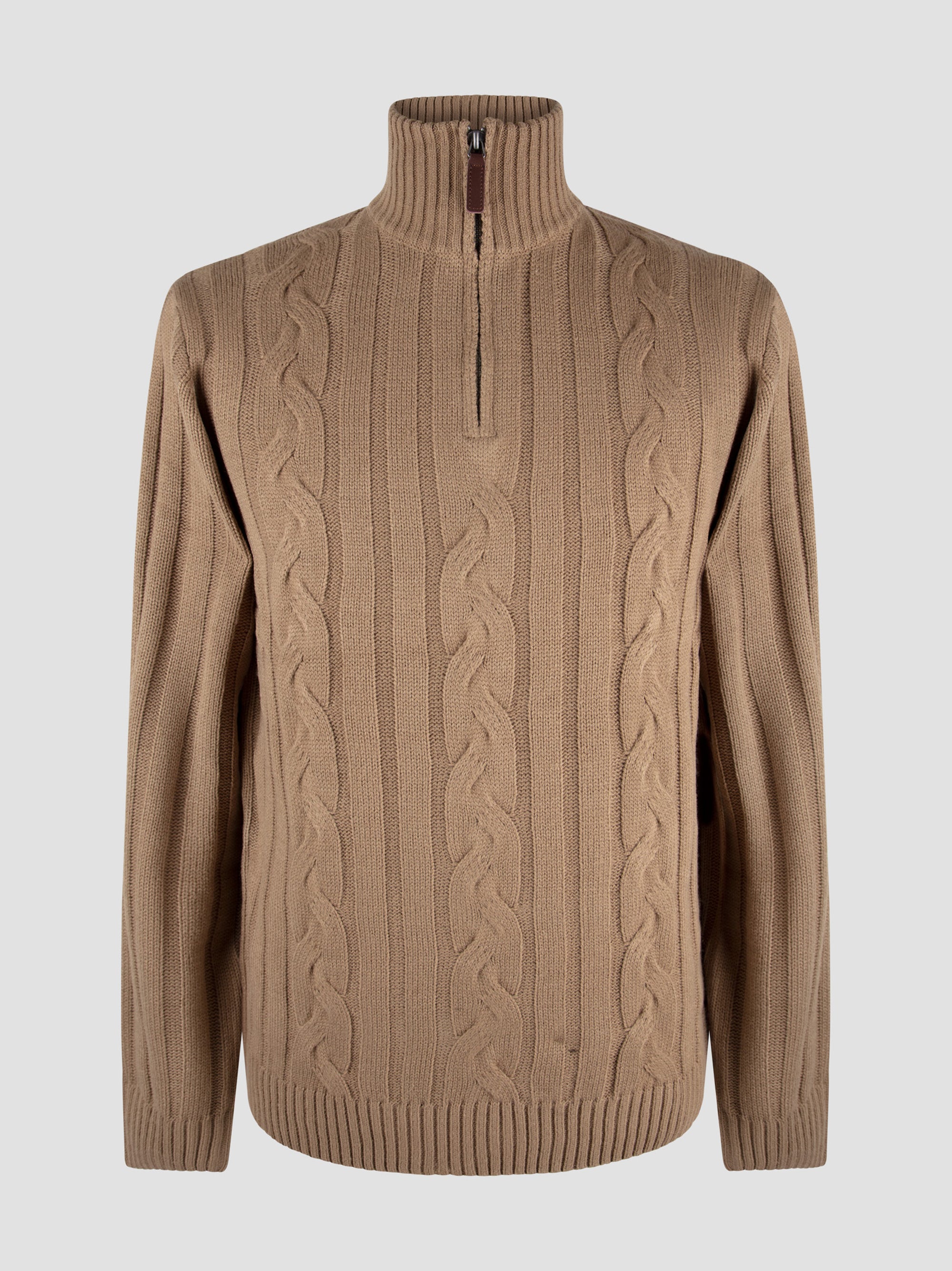 Regular Fit Cable Oak 3/4 Zip Knitted Sweater