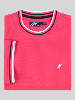 Regular Fit Textured Cotton Jersey Stockholm Pale Red T-Shirt