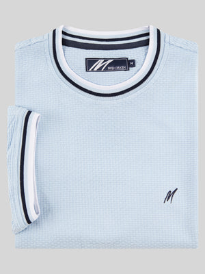 Regular Fit Textured Cotton Jersey Stockholm Sky Blue T-Shirt