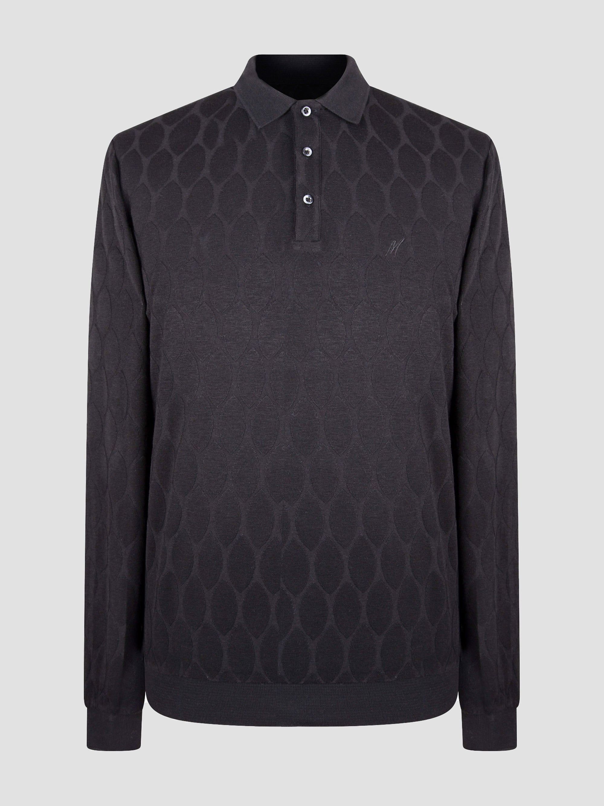black_knitted_long sleeve_polo