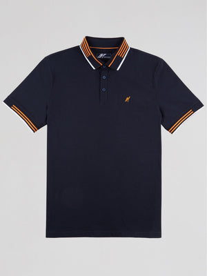 Regular Fit Oslo Navy/Orange Cotton Jersey Polo Outsize