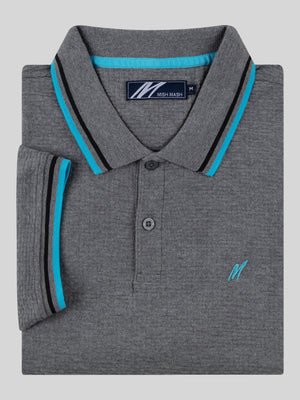 Regular Fit Textured Cotton Jersey Stockholm Grey Polo