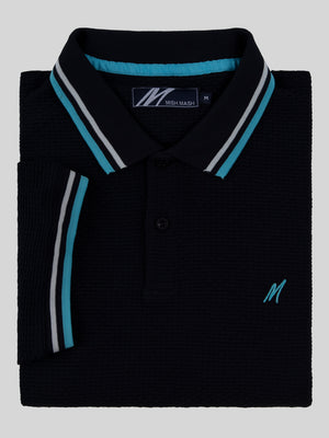 Regular Fit Textured Cotton Jersey Stockholm Navy Polo