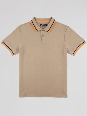 Regular Fit Textured Cotton Jersey Stockholm Warm Stone Polo