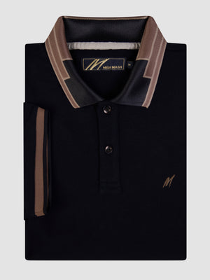 A black polo with a contrast collar and rig, for autumn fashion, designed for men.