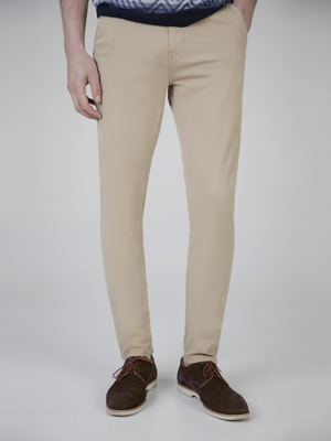 Tapered Fit Mid Stretch Casual Cotton Bromley Stone Chino Trouser