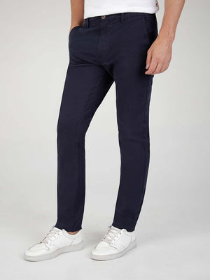 Tapered Fit Mid Stretch Casual Cotton Bromley Navy Chino Trouser