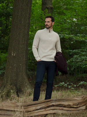 Regular Fit Chain Gardenia 3/4 Zip Knitted Sweater