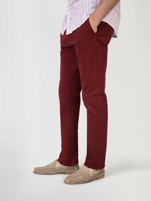 Tapered Fit Mid Stretch Casual Cotton Bromley Burgundy Chino Trouser