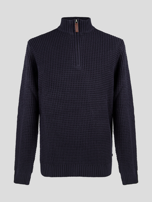 Regular Fit Chain Navy 3/4 Zip Knitted Sweater