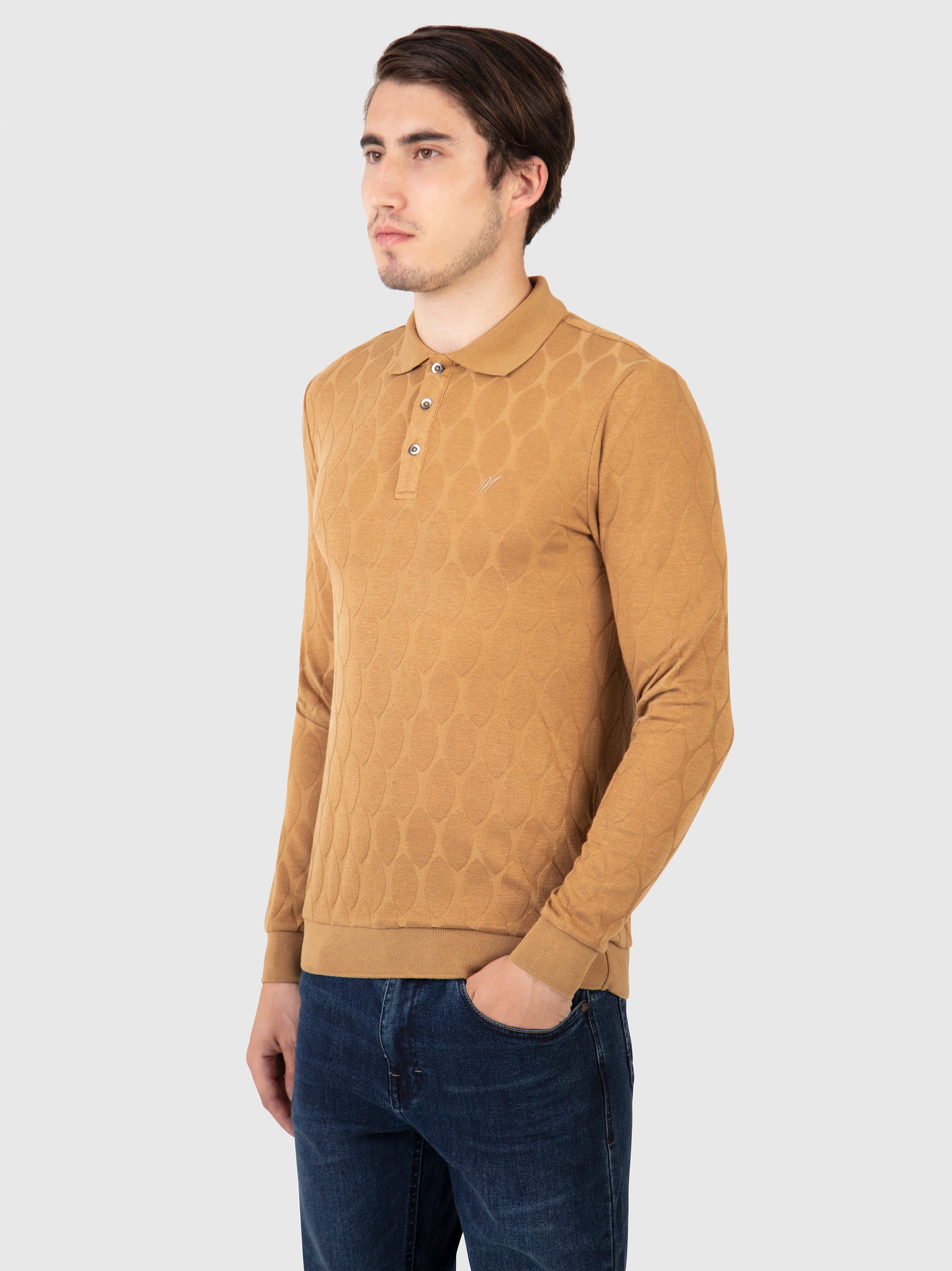 Regular Fit Coyote Wholemeal Knitted Long Sleeve Polo