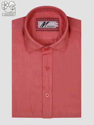 A soft red cotton linen shirt, designed in the UK for men.