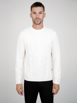 Regular Fit Dable Winter White Crew Neck Long Sleeve Knit