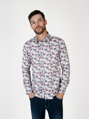 Fish White & Multi Print Long Sleeved Shirt