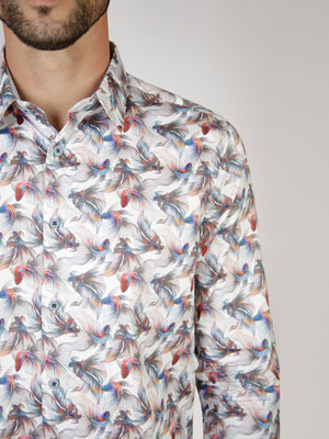 Fish White & Multi Print Long Sleeved Shirt