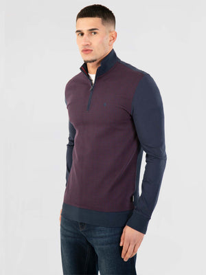 Regular Fit Hibok Navy/Wine Funnel Neck Sweater