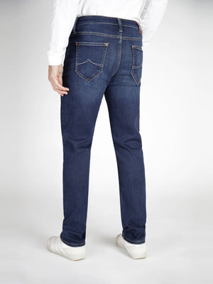 Back view - deep indigo blue jean designed for men.