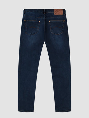 Straight Fit Mid Stretch Santana Blue Black Denim Jeans