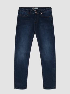 Straight Fit Mid Stretch Santana Blue Black Denim Jeans