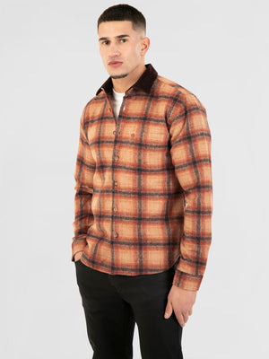 Regular Fit Tartarus Camel Flannel Check Long Sleeve Shirt