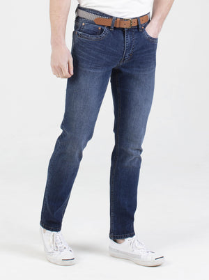 Stretch mens mid wash tapered fit denim jean mish mash