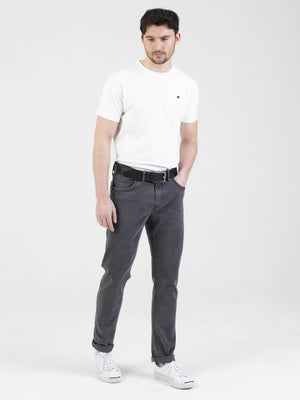 Stretch mens brushed grey tapered fit denim jean mish mash