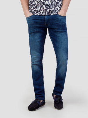 Stretch mens mid wash fashion tapered fit denim jean mish mash