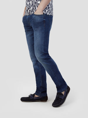 Stretch mens mid wash fashion tapered fit denim jean mish mash