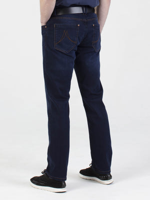 Stretch mens blue black dark wash tapered fit denim jean mish mash