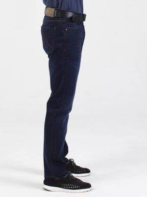 Stretch mens blue black dark wash tapered fit denim jean mish mash