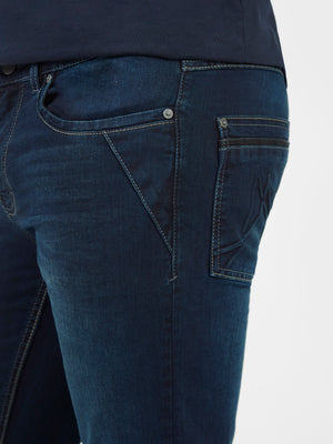 Tapered fit mid stretch deep blue wash mens denim jeans mish mash