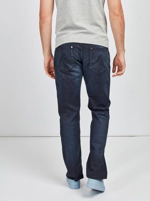 Stretch mens navy resin coated straight fit denim jean mish mash lot xx