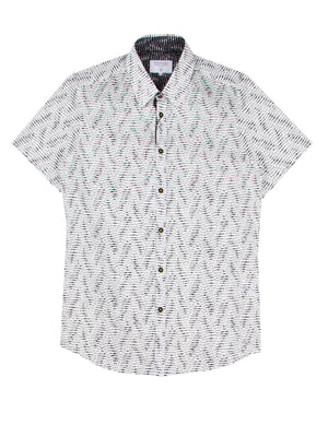 Regular fit mens tribal inspired print monochrome white black short sleeve shirt mish mash jeans