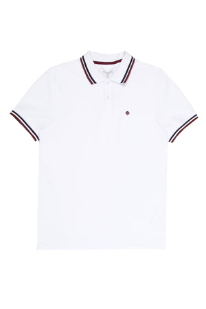 Regular fit mens cotton textured jersey with sport collar tipping white short sleeve polo mish mash jeans