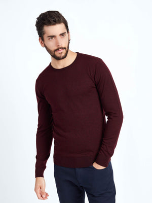Regular fit wool blend burgundy long sleeve knitted crew neck mish mash