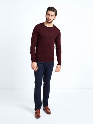 Regular fit wool blend burgundy long sleeve knitted crew neck mish mash