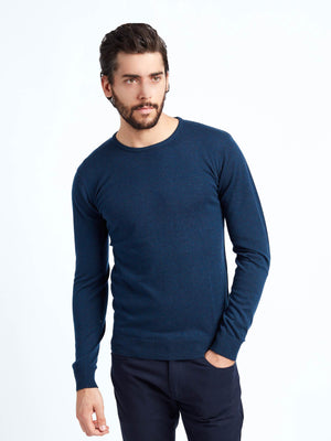 Regular fit wool blend navy long sleeve knitted crew neck mish mash