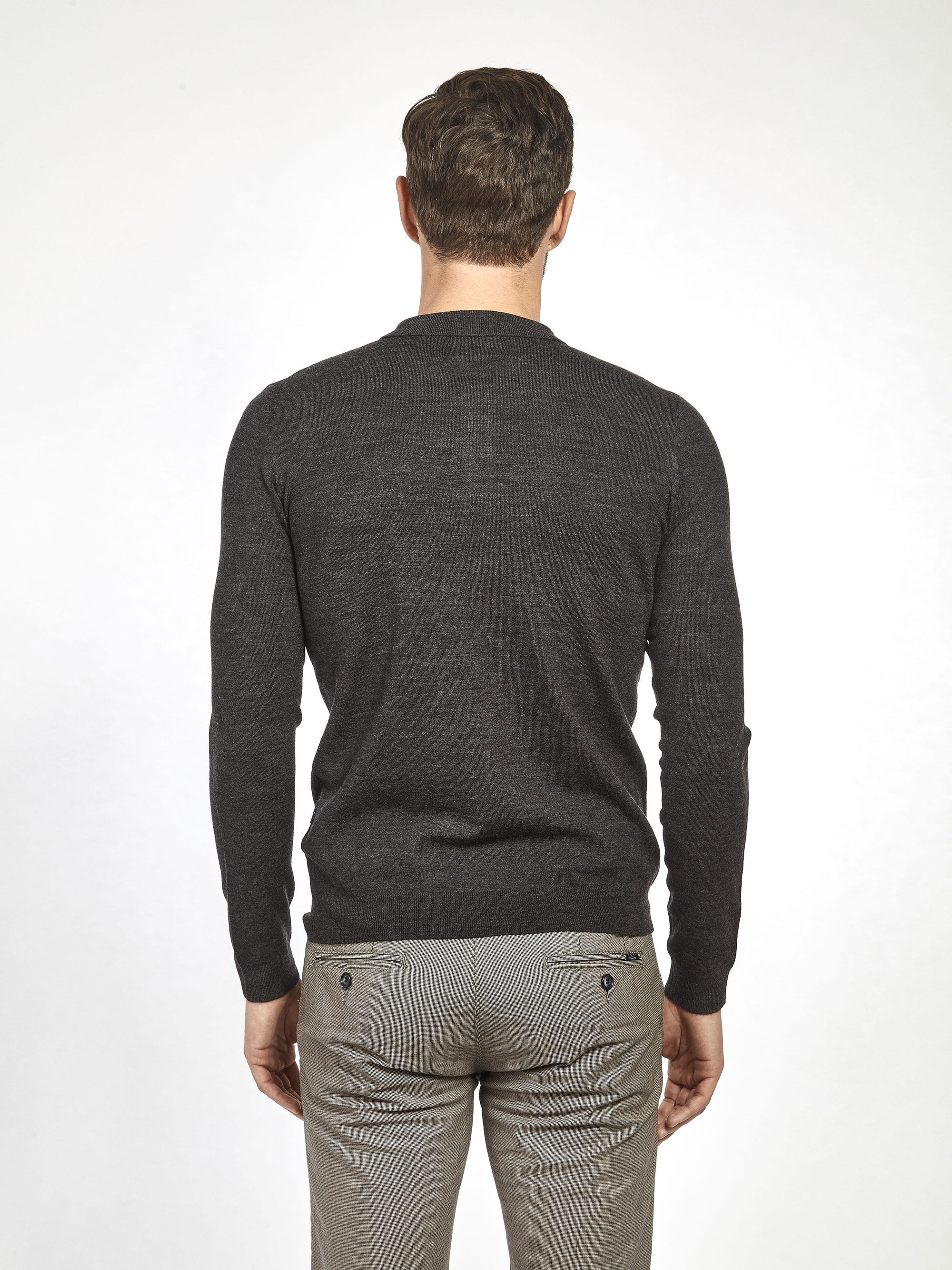 Regular fit wool blend charcoal long sleeve knitted polo mish mash