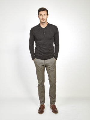 Regular fit wool blend charcoal long sleeve knitted polo mish mash