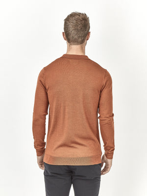 Regular fit wool blend rust long sleeve knitted polo mish mash