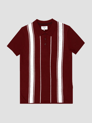 Regular fit wool blend burgundy and white stripe short sleeve knitted polo mish mash