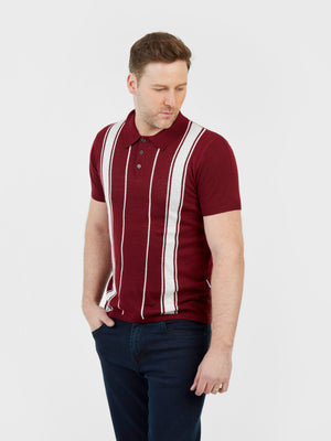 Regular fit wool blend burgundy and white stripe short sleeve knitted polo mish mash