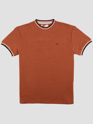 Regular Fit Textured Cotton Jersey Stockholm Camel T-Shirt
