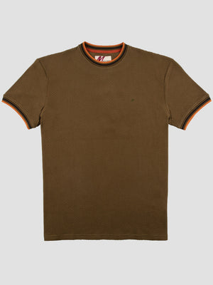 Regular Fit Textured Cotton Jersey Stockholm Khaki T-Shirt