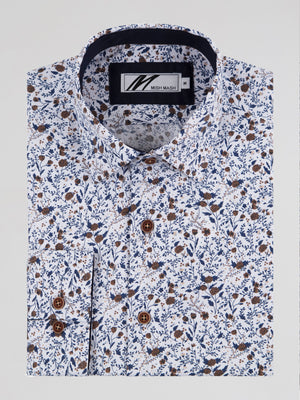 Regular Fit Drift White/Navy Printed Long Sleeve Shirt