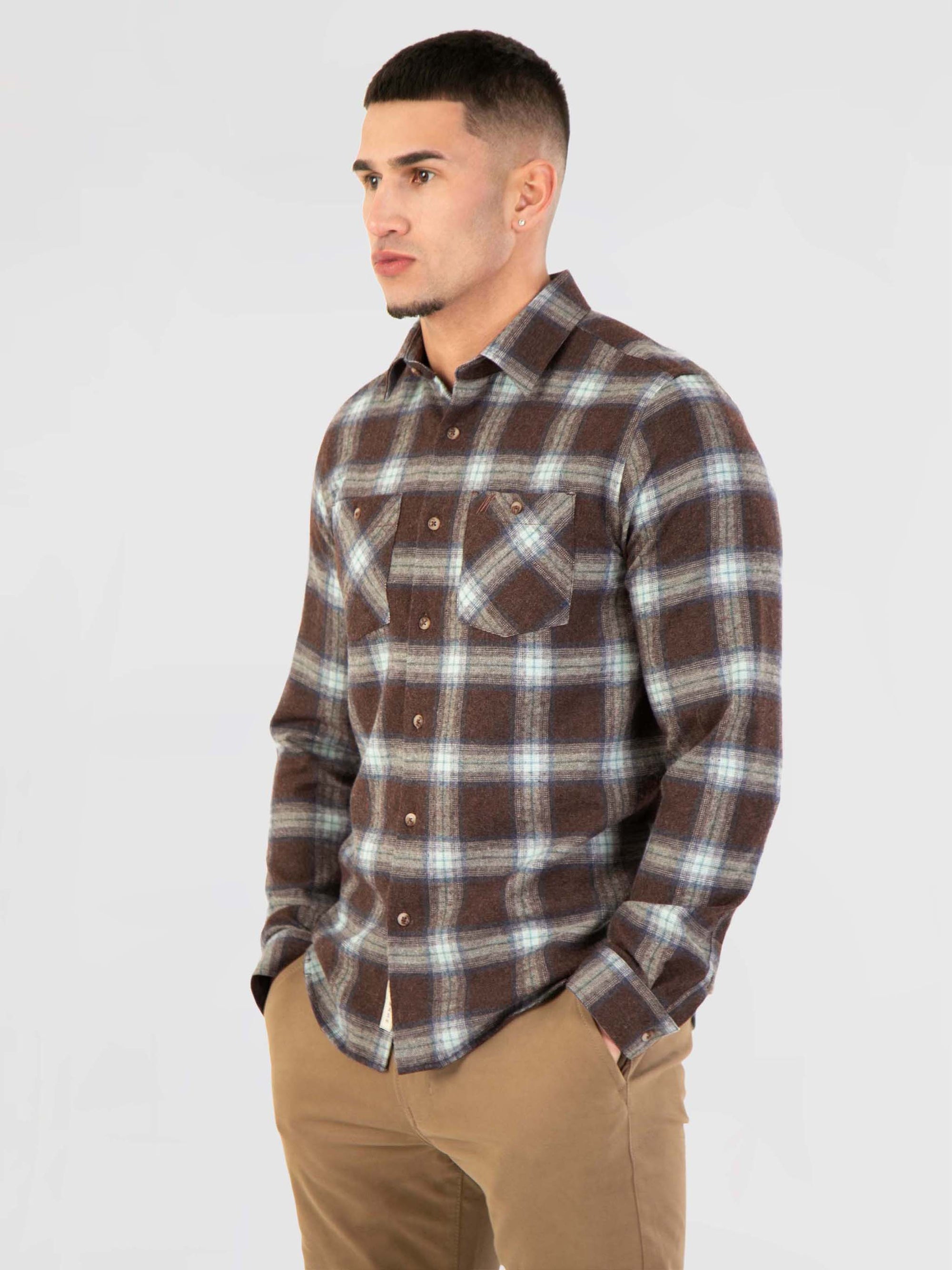 Regular Fit Alaska Coco/Navy Check Flannel Long Sleeve Shirt