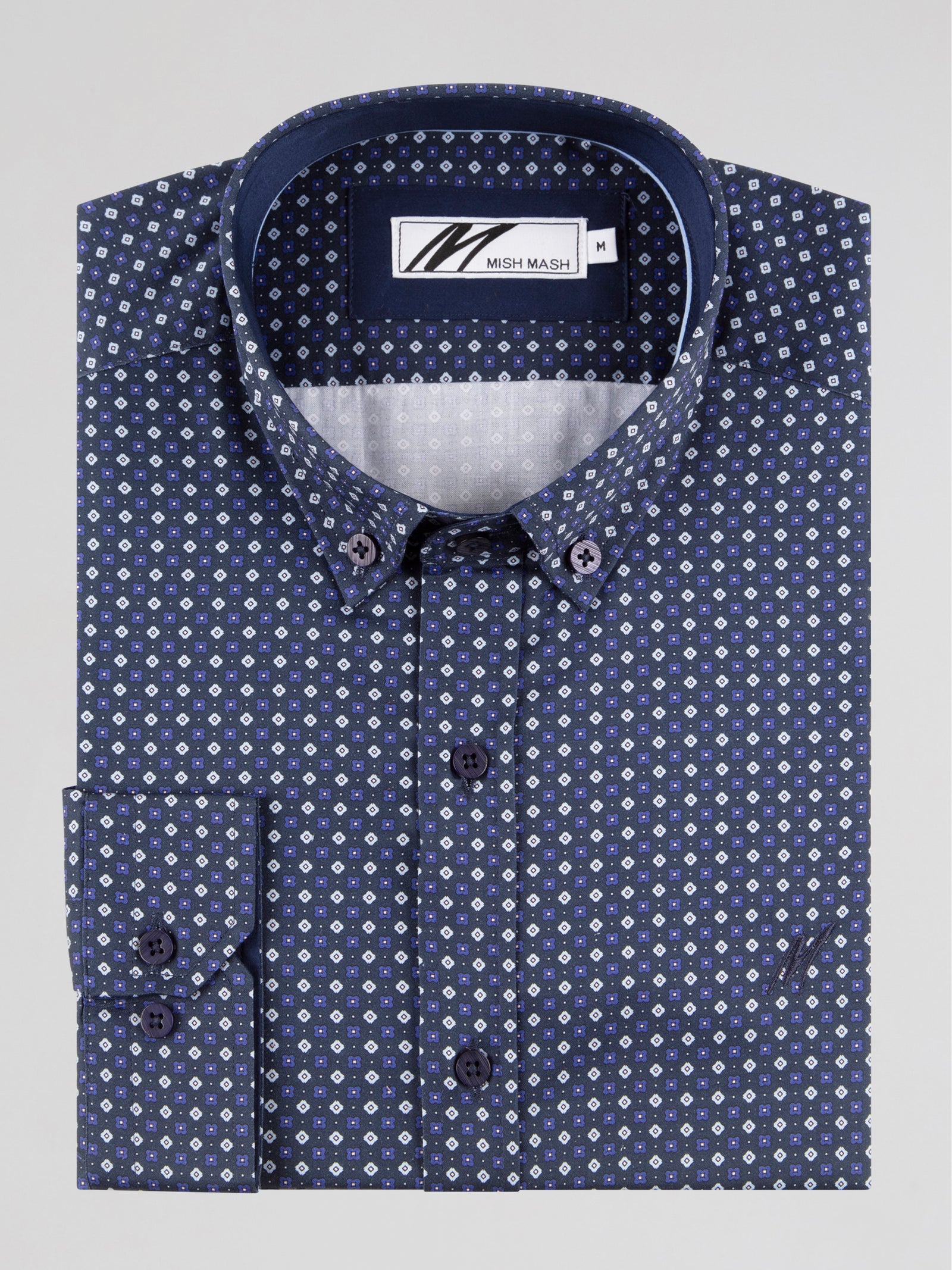 Regular Fit Cyber Navy Printed Long Sleeve Shirt