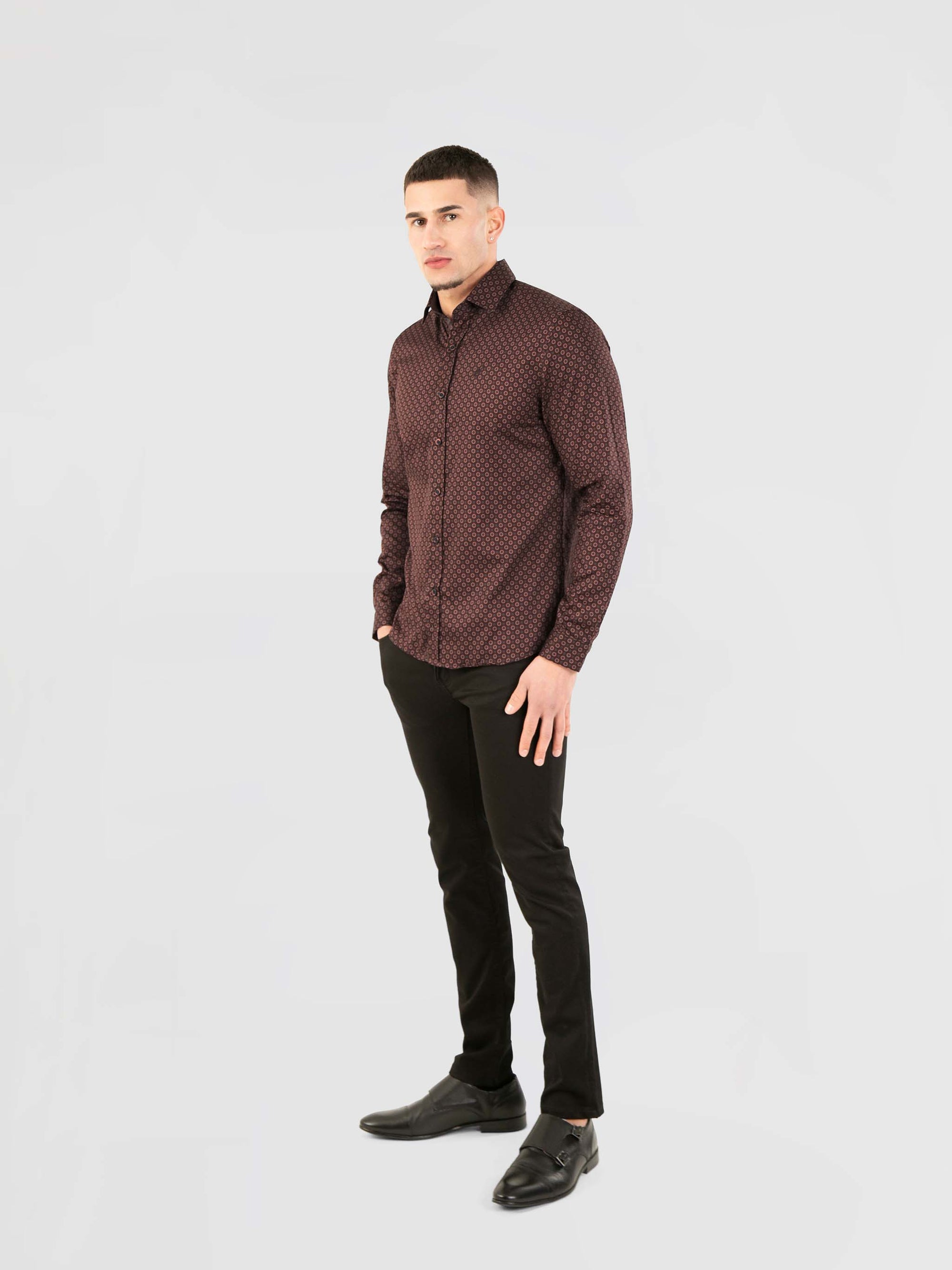 Regular Fit Disco Burgundy Printed Long Sleeve Shirt